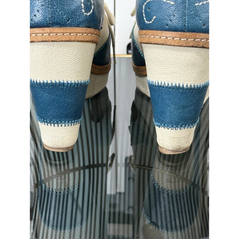 Anthropologie Pilcro Cream and Teal Leather Wedge Oxfordsππ - Picture 8 of 13